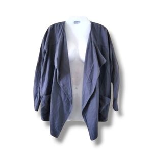 NU New York | Navy Linen Blend Drape Open Front 3/4 Sleeve Jacket (SIZE S/M)
